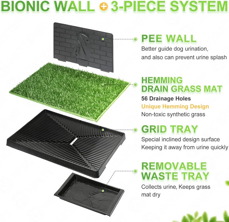 Hompet Dog Grass Pad with Tray Large, 2 Pcs Artificial Grass Training Pads with Pee Baffle Patch Puppy Turf Potty for Indoor and Outdoor Use, Ideal for Small and Medium Dogs (30"×20") - Image 2